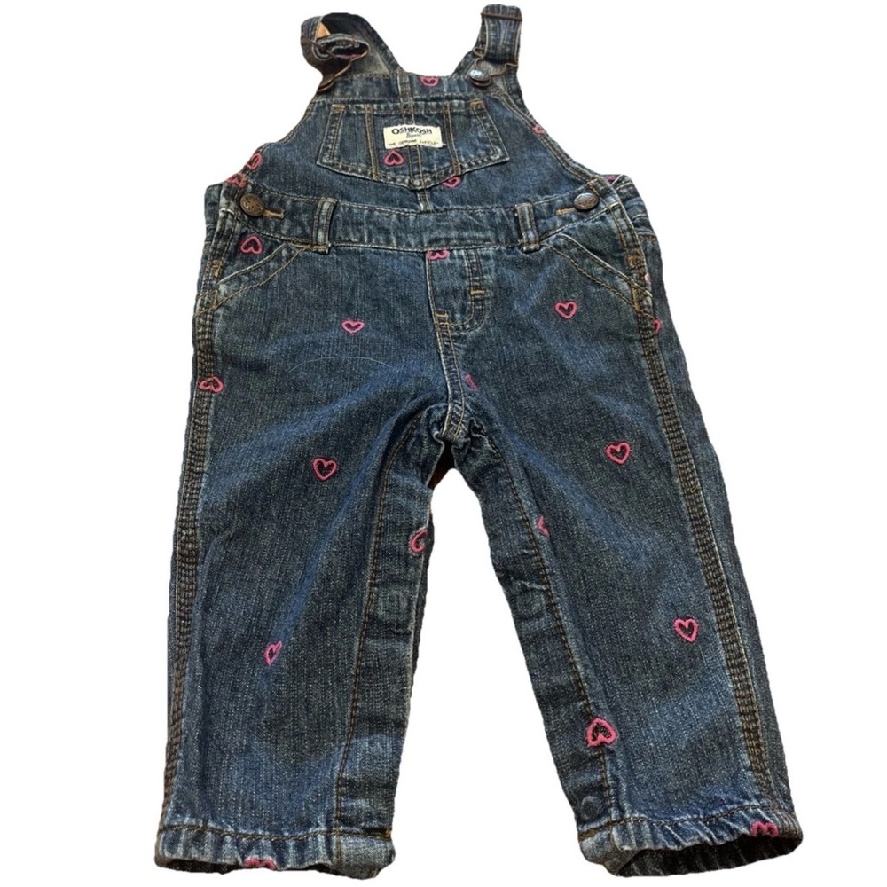 Denim Overalls with Pink Heart Accents